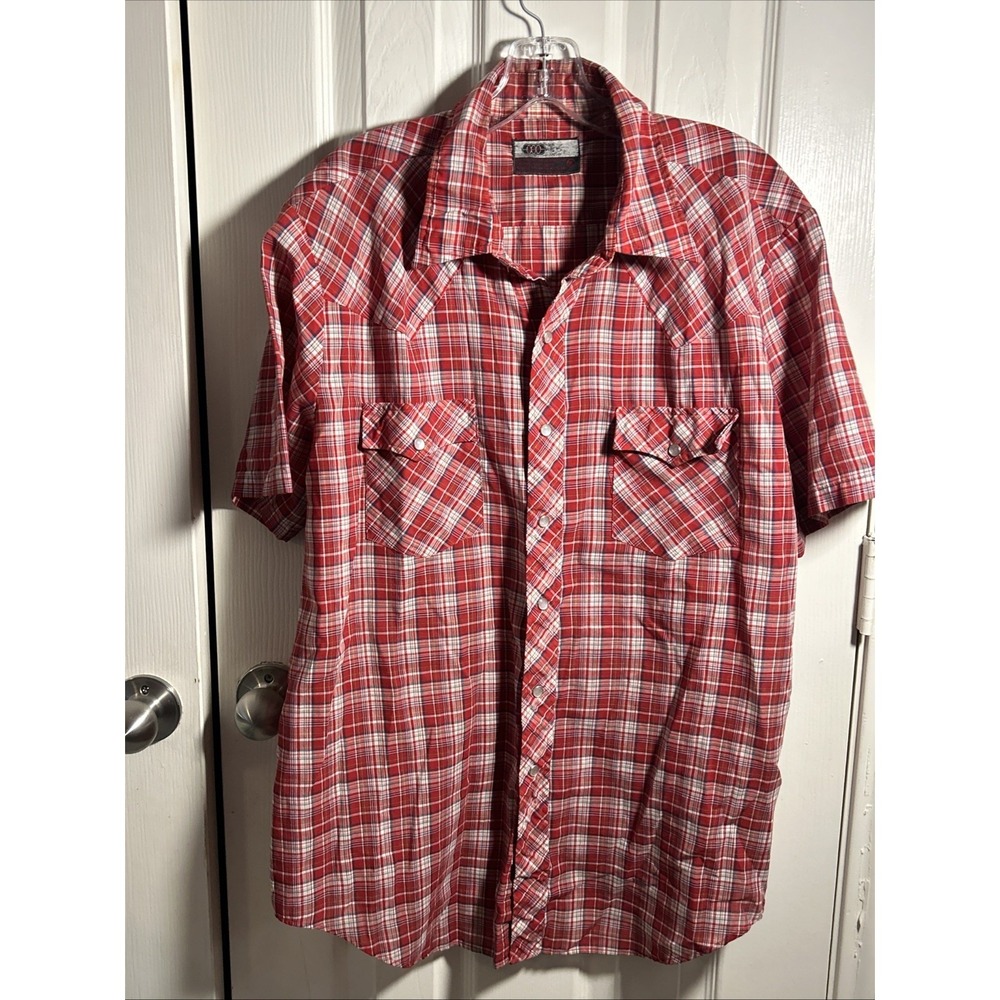 VIP Western Wear Shirt Mens XL Red Plaid Pearl Snap Long‎ Sleeve Button Up VTG